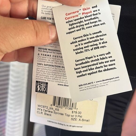 NWT De Soto Carrera Sprinter Triathlon Cycling Top Shelf Bra Women’s XS - Picture 8 of 10